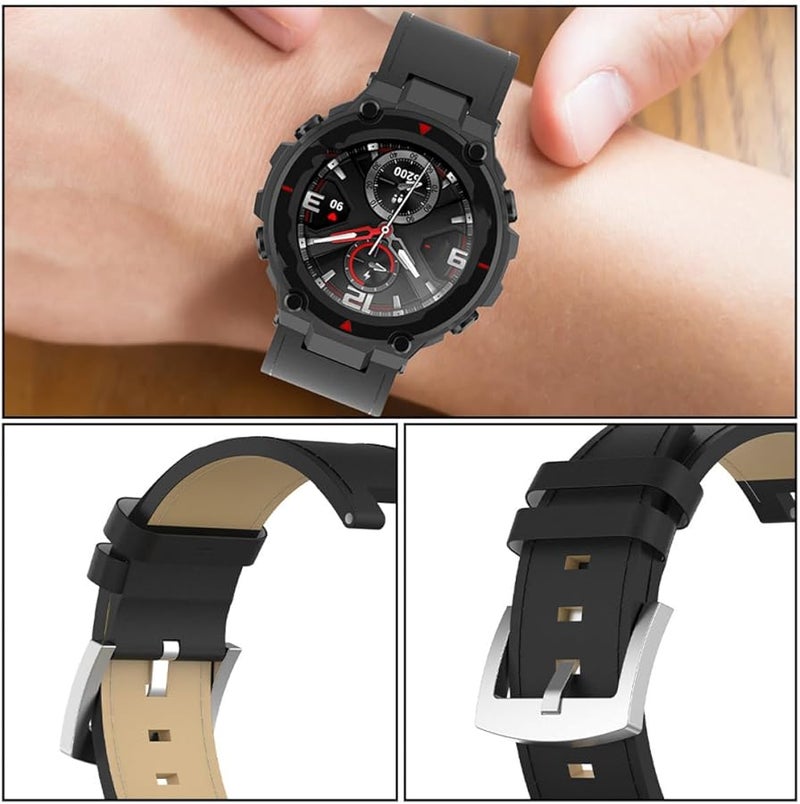 Leather Watch Band Compatible with Men Soft Comfortable Replacement Strap Black - Image 5